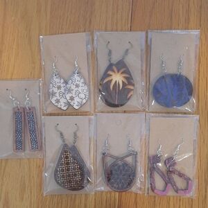 Set of 7 Unique Wooden Earrings